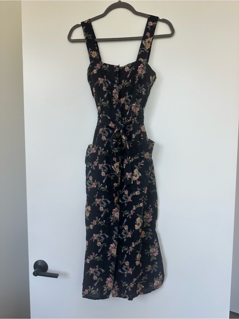 Topshop Black Floral Square-Neck Midi Dress